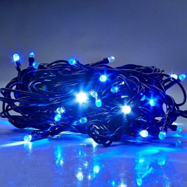 Гирлянда LED 100  Шнур синий  черный пр 7м