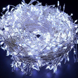 Гирлянда роса LED 300 на сол. батарее 30м белая уличная, о/н